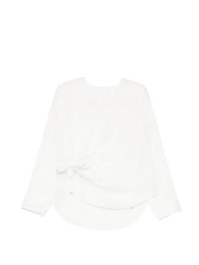 Jnby Tie-front Striped Blouse In White