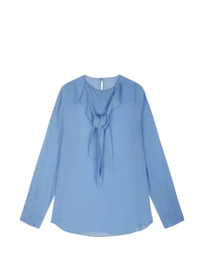 Jnby Tie-neck Long-sleeve Blouse In Blue