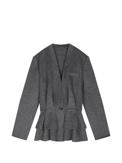 Jnby Tiered-peplum Wool Blazer In Gray