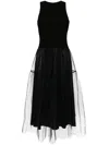 Jnby Tulle-inserts Midi Dress In Black
