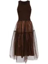 Jnby Tulle-inserts Midi Dress In Brown