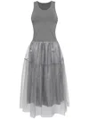 Jnby Tulle-inserts Midi Dress In Grey