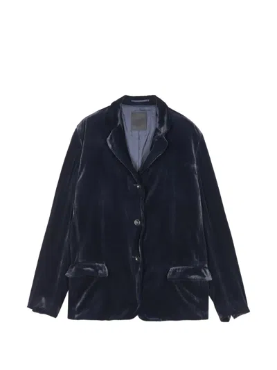 Jnby Twist-hem Velvet Blazer In Blue