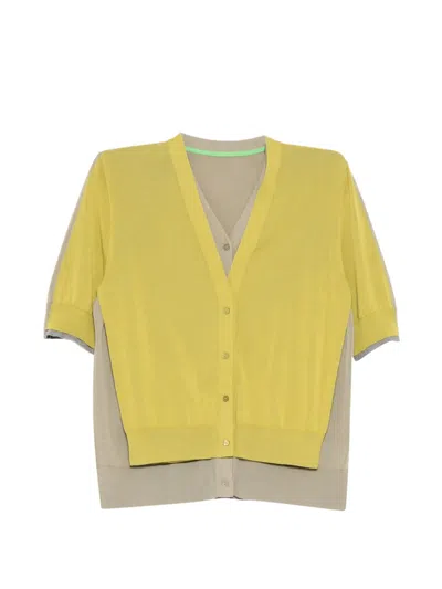 Jnby V-neck Layered Cardigan In Yellow
