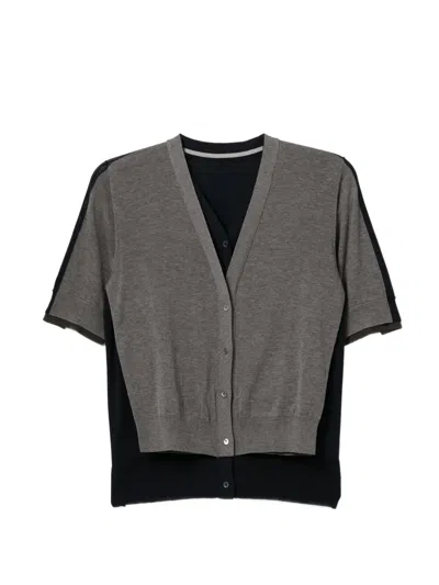 Jnby V-neck Layered Cardigan In Black