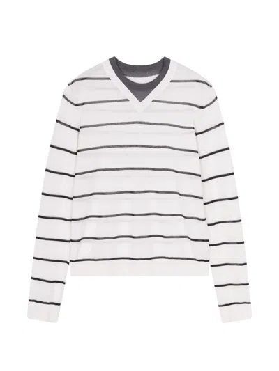 Jnby V-neck Striped Sweater In Gray