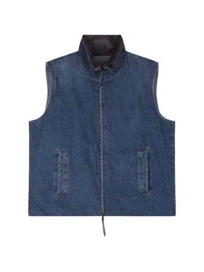 Jnby Washed Padded Denim Gilet In Blue