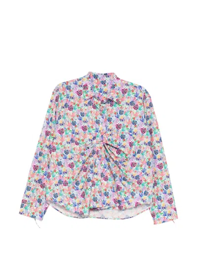 Jnby Watercolor Print Drape Blouse In White