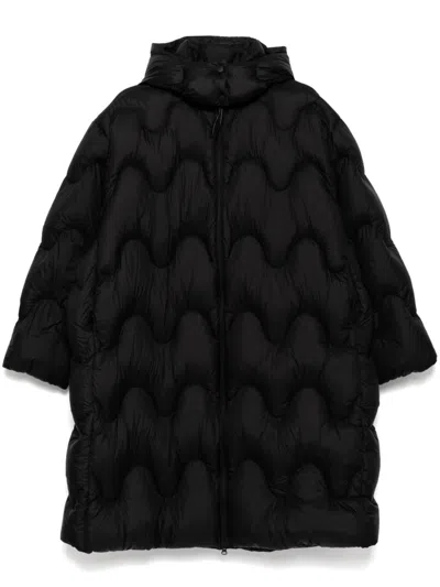 Jnby Quilted Hooded Midi Coat In Black