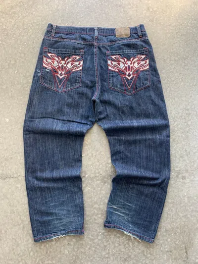 Pre-owned Jnco X Southpole Crazy Cyber Y2k Baggy Jeans Tribal Style Skater Opium In Blue
