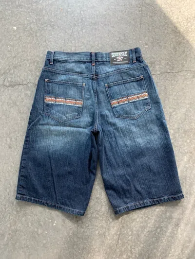 Pre-owned Jnco X Southpole Crazy Vintage Y2k Baggy Southpole Shorts Unique Design In Dark Blue Wash