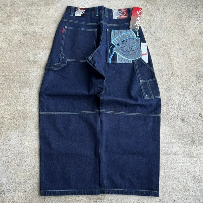Pre-owned Jnco X Southpole Vintage Y2k Southpole Baggy Embroidered Carpenter Jeans In Blue