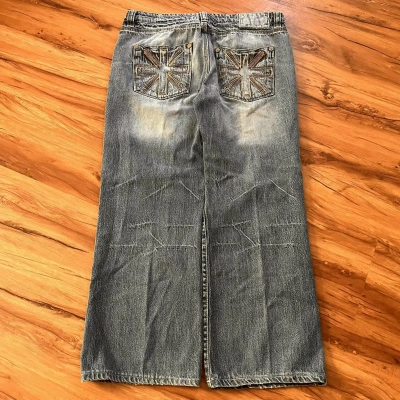 Pre-owned Jnco X Straight Faded Vintage Y2k Casual Asterisk Opium Skate Punk Emo Baggy Jean In Light Blue Jeans