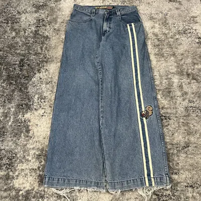Pre-owned Jnco X Vintage 90's Jnco Roadkill Striped Baggy Wide Leg Jeans In Blue