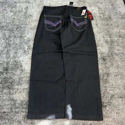 Pre-owned Jnco X Vintage Crazy Vintage Y2k Baggy Purple Contrast Stitch Embroidered In Black
