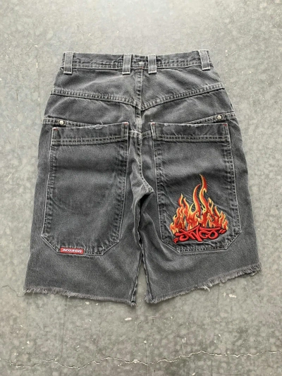 Pre-owned Jnco X Vintage Crazy Vintage Y2k Jnco Shorts Embroidered Flames Skater In Faded Black