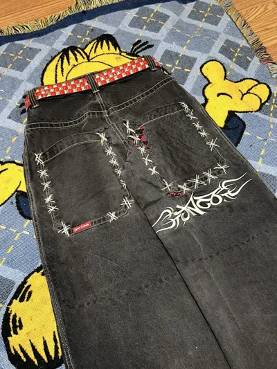 Pre-owned Jnco X Vintage Custom Jnco Jeans Tribal Snakebites Sashiko In Black