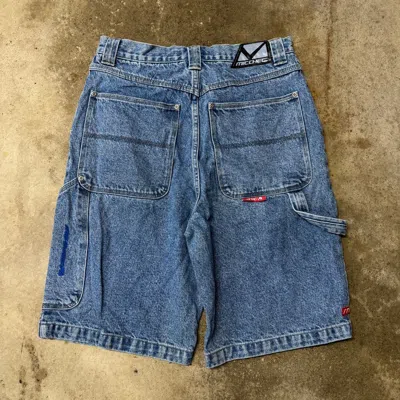 Pre-owned Jnco X Vintage Y2k Mic Check Baggy Faded Denim Shorts 32 In Blue