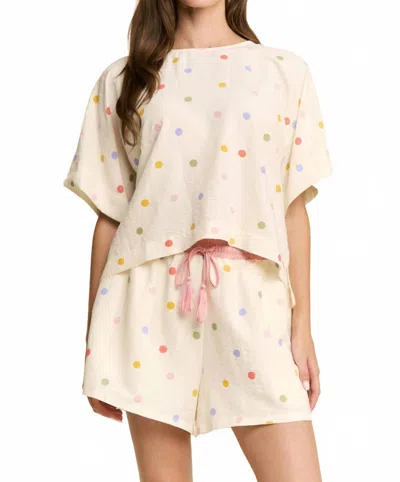J.nna Alma Top And Short Set In Multicolor Polka Dot In Pink