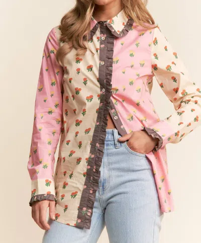 J.nna Annie Printed Button-up Top In Pink