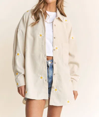 J.nna Autumn Daisy Corduroy Embroidered Top In Almond In Neutral