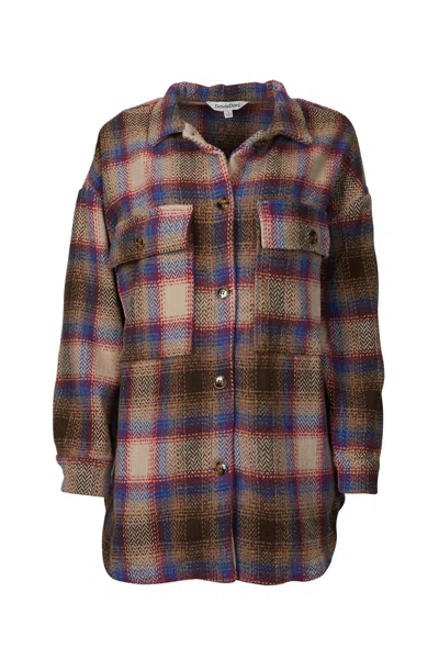 J.NNA CHECKED WOOL-BLEND SHACKET IN DARK BROWN