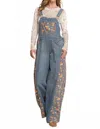 J.nna Contrasting Floral Denim Overalls In Blue In Blue