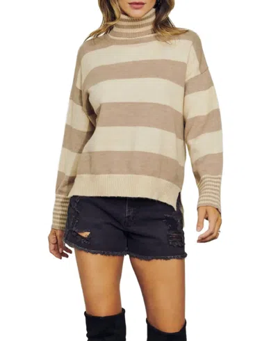 J.nna Cotton-blend Multi-stripe Turtleneck Sweater In Taupe In Brown