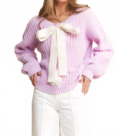 J.nna Cozy Cutie Cable Knit Ribbon Sweater In Lavender In Pink