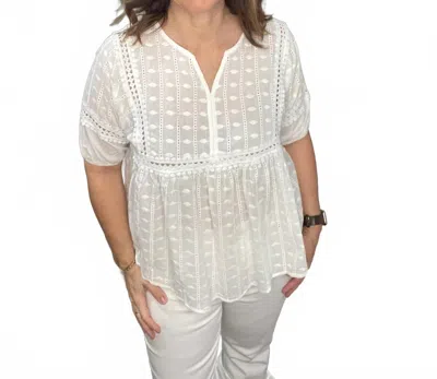 J.nna Crochet Half Sleeve Babydoll Top In White