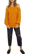 J.nna Cross-back Cold-shoulder Sweater In Light Rust In Yellow