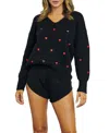 J.nna Cross My Heart Embroidered Sweater In Black/red In Blue