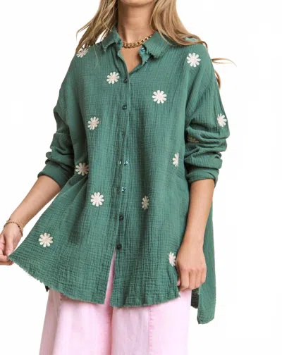J.nna Daisy Gauze Embroidered Top In Sage Leaf In Green