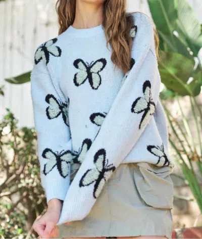 J.nna Decorated In Butterflies Sweater In Light Blue
