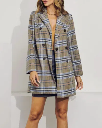 J.nna Double-breasted Checked Coat In Taupe In Blue