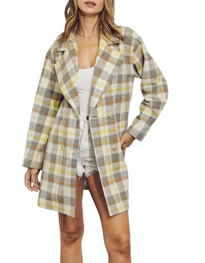 J.nna Double-breasted Oversized Checked Coat In Cream In Gray