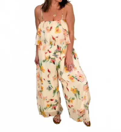 J.nna First Impressions Colorful Floral Jumpsuit In Peach In Multi