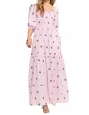 J.nna Floral Embroidered Tiered Maxi Dress In Pink In Pink