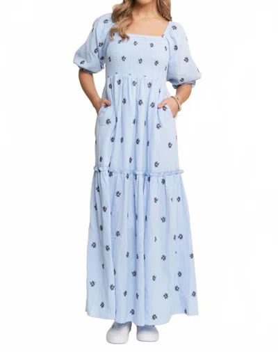 J.nna Floral Embroidered Tiered Midi Dress - Plus In Light Blue