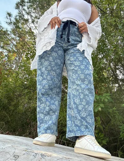 J.nna Floral Print Denim Fit Jeans - Plus In Blue