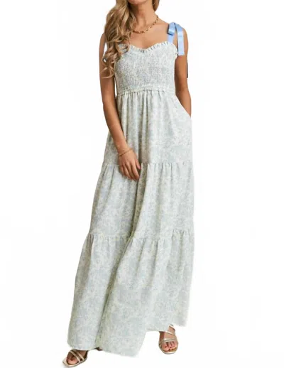 J.nna Floral Print Empire Neck Maxi Dress In Blue In Gray