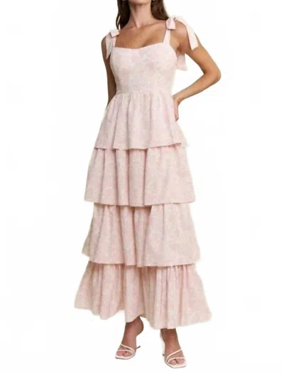 J.nna Floral Print Tiered Midi Dress In Pink In White