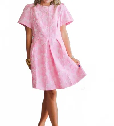 J.nna Flower Jacquard Short Sleeve Dress In Light Pink