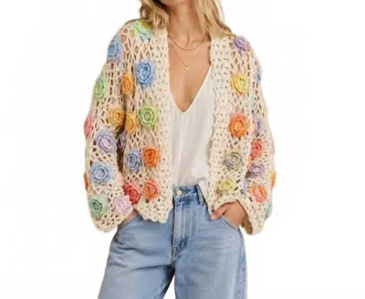 J.nna Flower Power 3d Crochet Cardigan In Beige In Multi