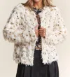 J.nna Fuzzy Flair Soft Sequined Jacket In Bisque Sand In Multi