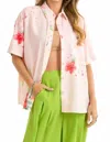 J.nna Hibiscus Floral Print Button Down Top Blouse In Multi In Pink