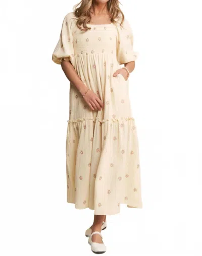 J.nna In The Meadows Floral Embroidered Maxi Dress In Beige In Nude