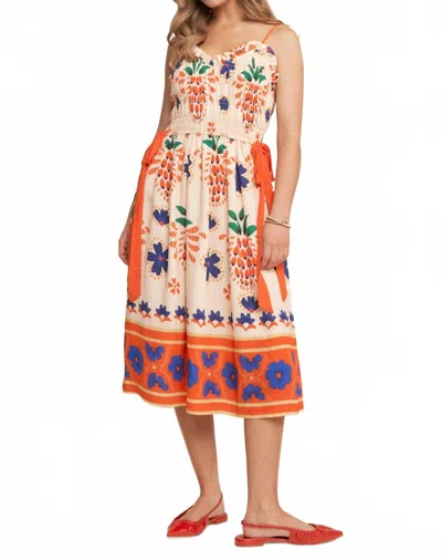J.nna La Brisa Floral Print Smocked Midi Dress In Orange Combo In Multi