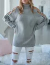 J.nna Lace-up Shoulder Sweater In Heather Grey In Grey