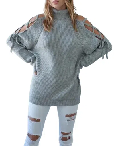 J.nna Lace-up Shoulder Sweater In Heather Grey In Silver